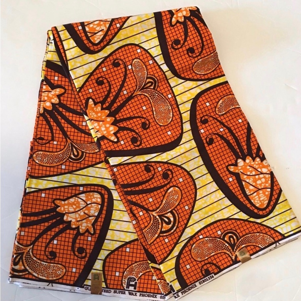 Yellow and Orange Abstract Geometric Tribal Print Multicolor Cotton Fabric